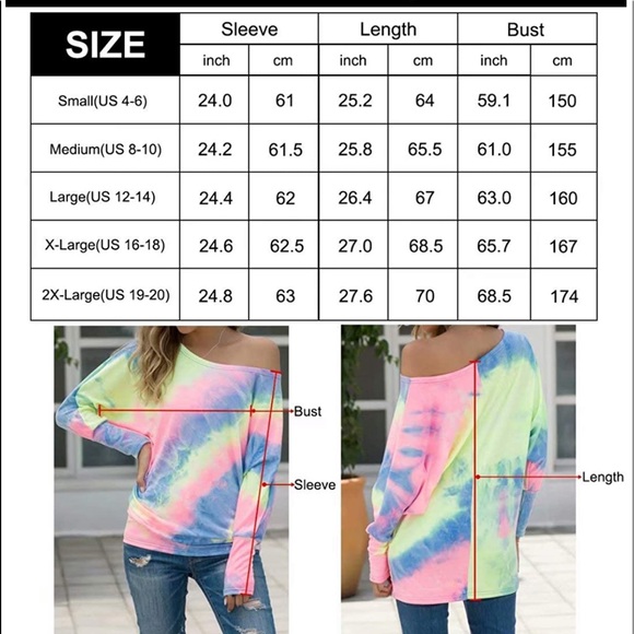 ☮️ Beautiful Tie Dye Long Sleeve Off shoulder Top - Picture 7 of 7